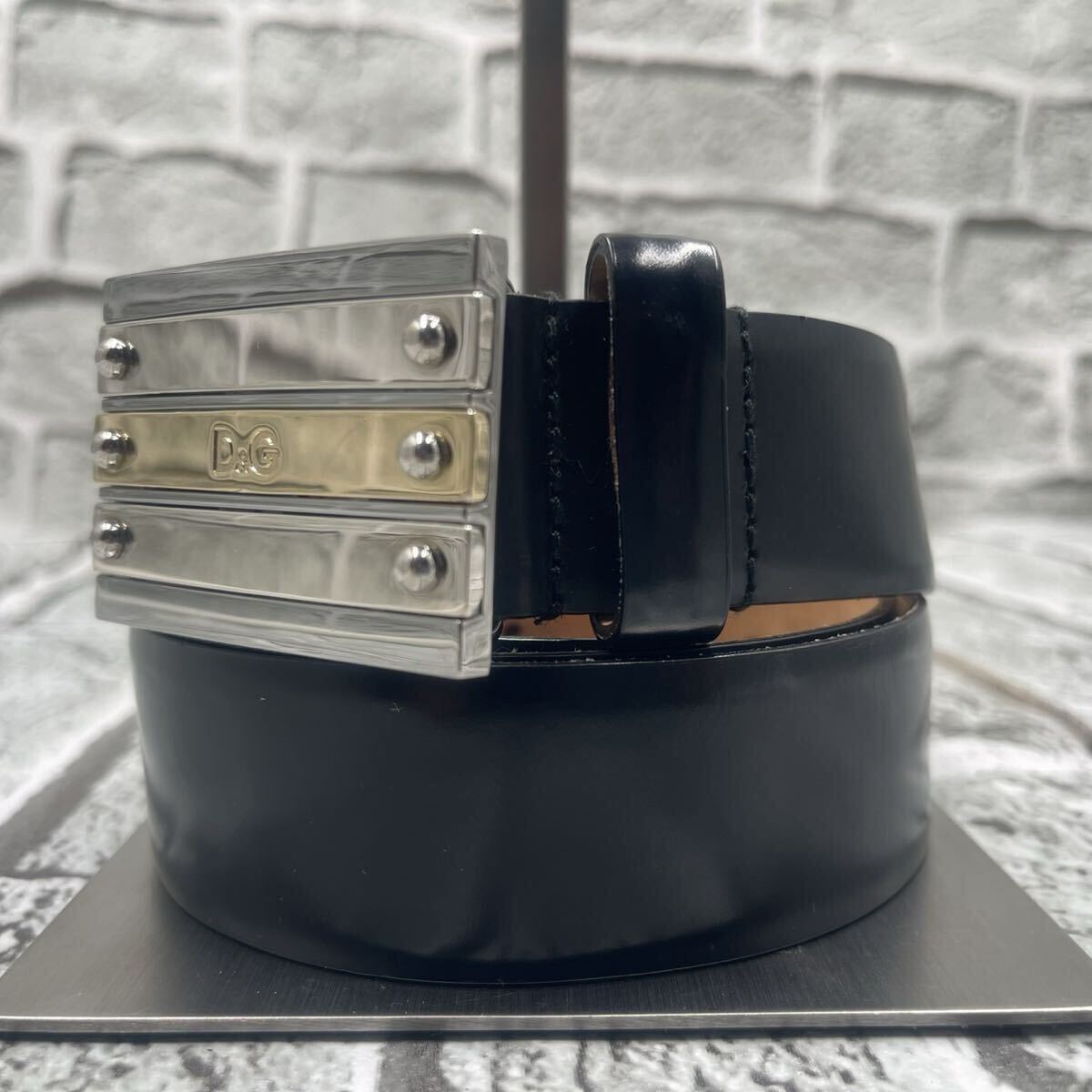 DOLCE&GABBANAドルチェ&ガッバーナ D&G ドルガバ ベルト スクエアバックル ブラック 黒 シルバー金具 ゴールド ビジネス メンズ 85サイズ拍卖