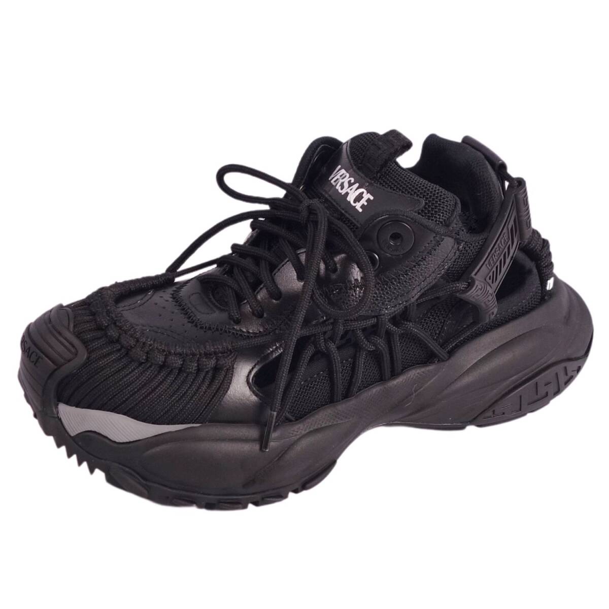 未使用 ヴェルサーチ VERSACE スニーカー マーキュリー M_VS_01 レザー メッシュ シューズ レディース 24cm ブラック ce10me-rm20e33815拍卖