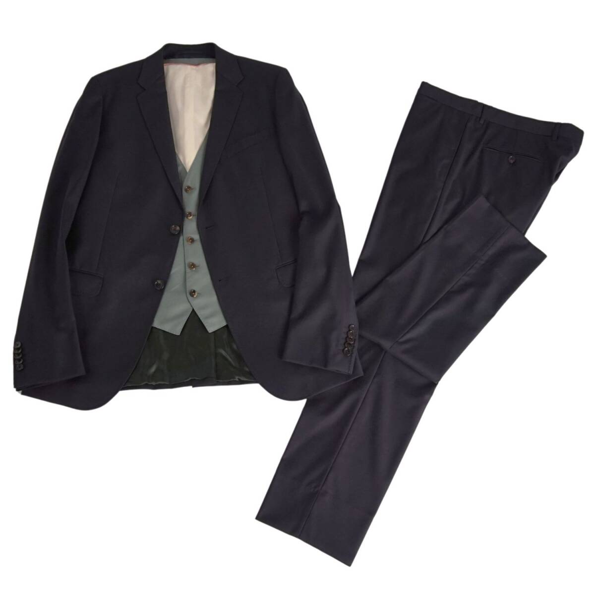 美品 グッチ GUCCI セットアップ 3ピース スーツ 無地 ウール ジャケット パンツ メンズ 7-52(L相当) ネイビー ce10dr-rm10e34112拍卖