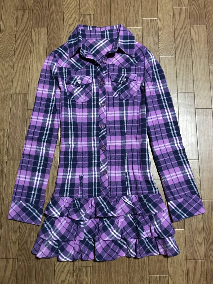 ★新品未使用★夢展望★タータンチェック柄 3段ティアードワンピース★パープル★平成ギャル★希少 レア拍卖