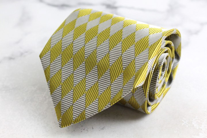 ジャンニ・ヴェルサーチ ブランド ネクタイ シルク チェック柄 ドット柄 PO メンズ イエロー Gianni Versace拍卖