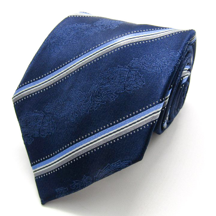 ヒロココシノ ブランド ネクタイ シルク ストライプ柄 ペイズリー柄 PO メンズ ネイビー HIROKO KOSHINO拍卖