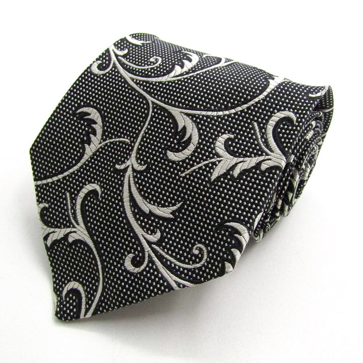 ジャンニ・ヴェルサーチ ブランド ネクタイ ドット 総柄 リーフ柄 シルク イタリア製 PO メンズ ブラック Gianni Versace拍卖