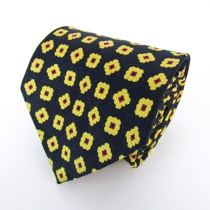 イヴ・サンローラン ブランド ネクタイ YSL 小紋柄 スクエア柄 シルク イタリア製 PO メンズ ネイビー YVES SAINT LAURENT拍卖