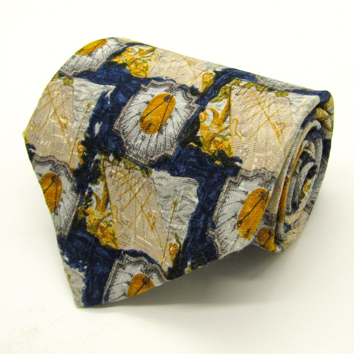 エルメネジルドゼニア ブランド ネクタイ パネル柄 日時計 総柄 シルク PO メンズ ネイビー Ermenegildo Zegna 世界最高峰拍卖