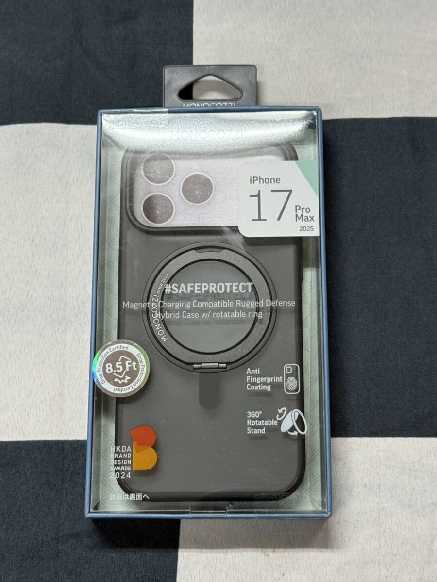 MONOCOZZI iPhone17ProMax ケース ブラック 回転リング スタンド MagSafe対応 耐衝撃 ストラップホール拍卖