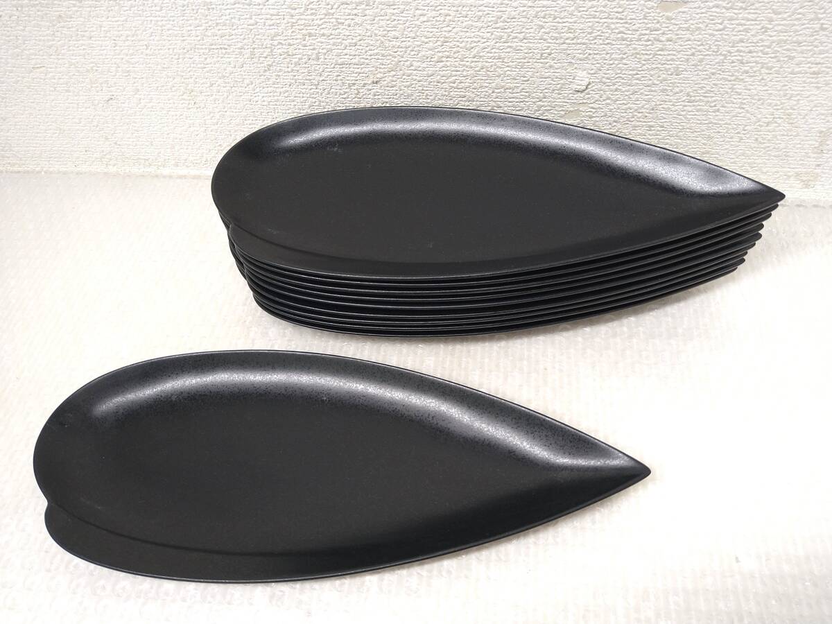 ♪♪5j041-3/5 和食器 変形皿 黒マット笹盛皿 10枚 セット デザイン皿 陶器磁器 平皿 和食 居酒屋 店舗♪♪拍卖