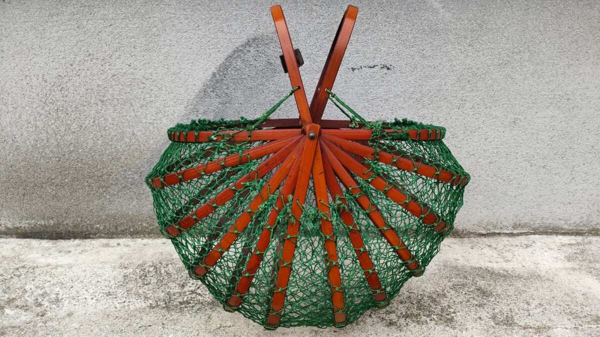 ヴィンテージ バスケット 竹籠 かご 籠 フランス 折り畳み カゴ拍卖