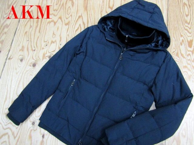 ★エイケイエム AKM★メンズ レイヤードデザイン フーディダウンジャケット ブラック★R71026038C拍卖