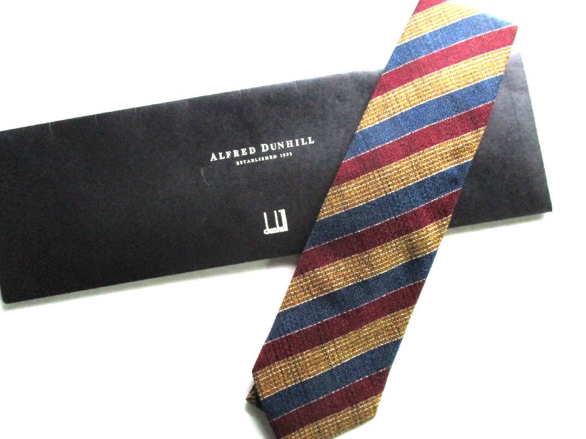★とちぎ屋!【DUNHILL】アルフレッド・ダンヒル ネクタイ トリプルカラー シルク100% ダンディな逸品!是非!胸元を!!★拍卖