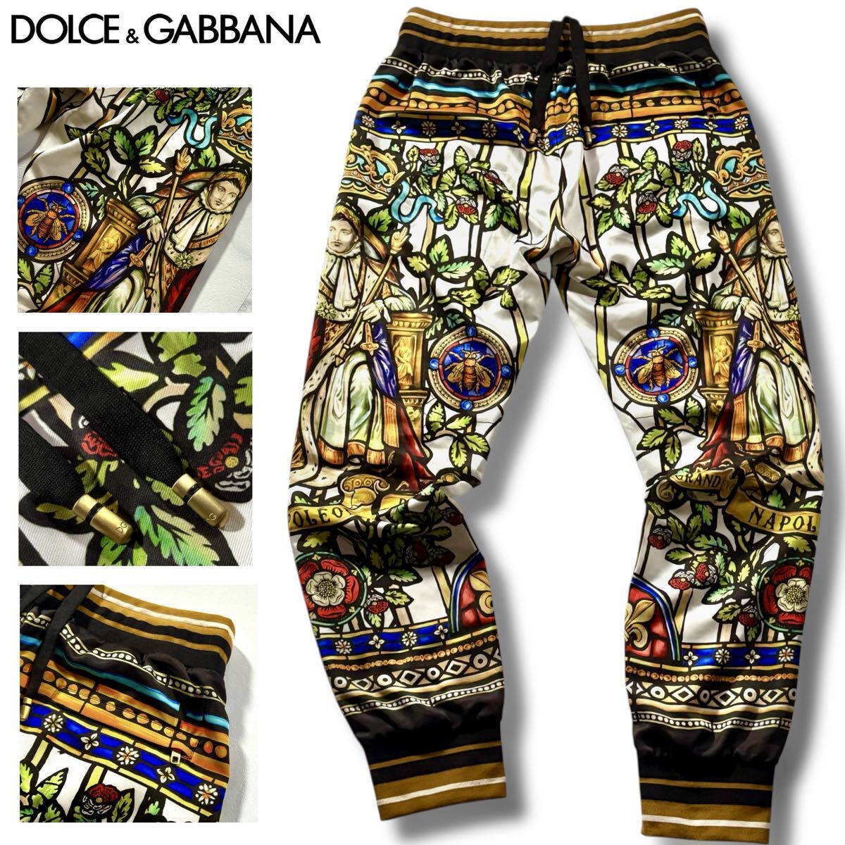 未使用級●極上 DOLCE&GABBANA ドルチェ&ガッバーナ ナポレオン 総柄 ジョガーパンツ ジャージ ストレッチ トロピカル DG紐金具 46拍卖