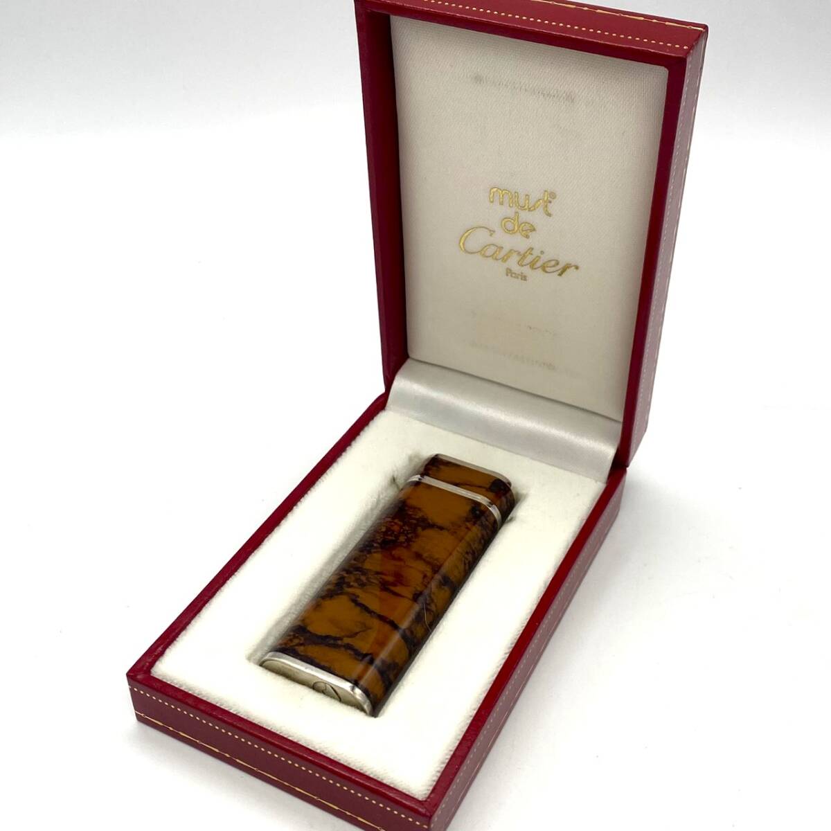 1000円~★【Cartier】ライター/カルティエ/ブラウンマーブル/シルバー/着火確認済/喫煙グッズ/ 中古/【1296】拍卖
