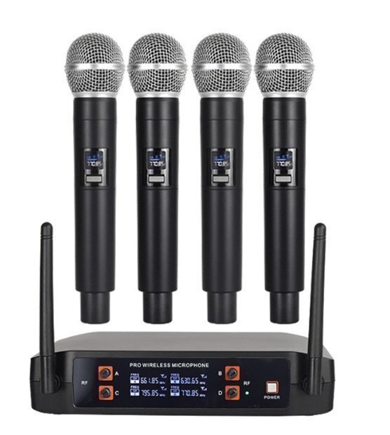 ワイヤレスマイクシステム プロフェッショナル UHF 4CH カラオケ 会議室 パーティー マイクスタジオ 4本のマイクロフォン付きです拍卖