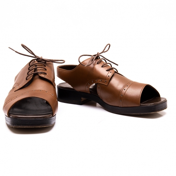 トリココムデギャルソンtricot COMME des GARCONS レザーストレートチップメダリオンサンダル 茶24 【レディース】拍卖