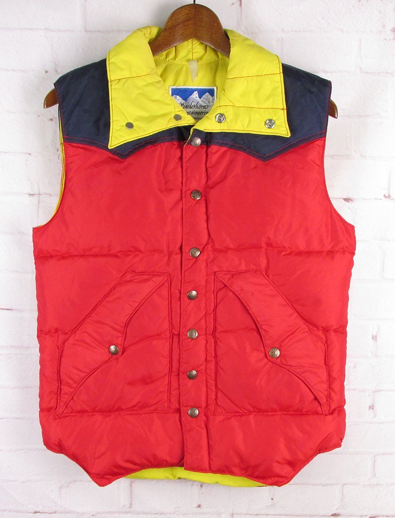 MFJ27804 Powderhorn Mountaineering パウダーホーン マウンテニアリング 70-80s ダウンベスト レッド系×ネイビー系×イエロー系 S拍卖