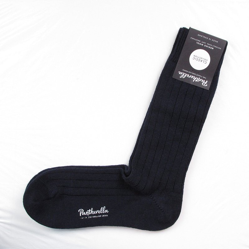 FO18523 Pantherella パンセレラ B59905 リブ厚手 ウール ソックス 靴下 ネイビー SMALL/US 7-8 未使用(クリックポスト可)拍卖