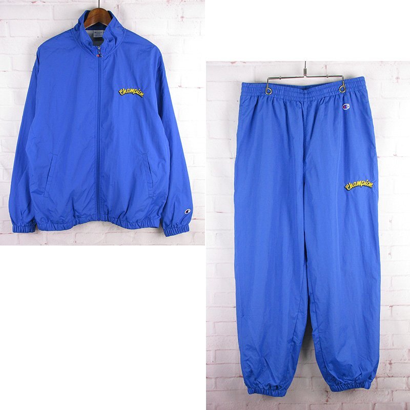 AJ27797 Champion チャンピオン ナイロン ジャケット×パンツ セットアップ メディテレニアンブルー LARGE 美品拍卖