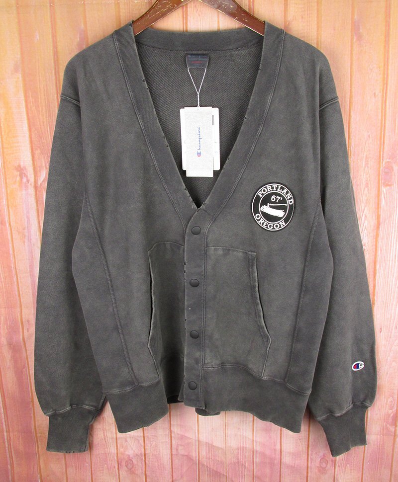 LAJ27608 Champion チャンピオン REVERSE WEAVE リバースウィーブ カーディガン C3-Z014 ダメージ加工 オフブラック MEDIUM 未使用拍卖