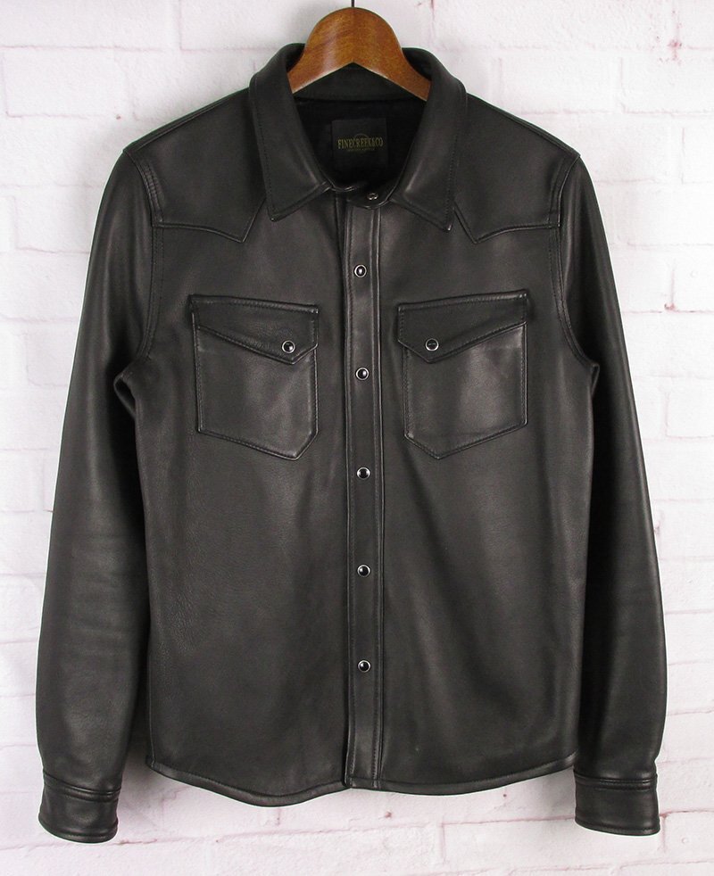 LFS27559 FINE CREEK LEATHERS ファインクリークレザーズ Hank ハンク シープスキン レザー ウエスタンシャツ ブラック 36 美品拍卖