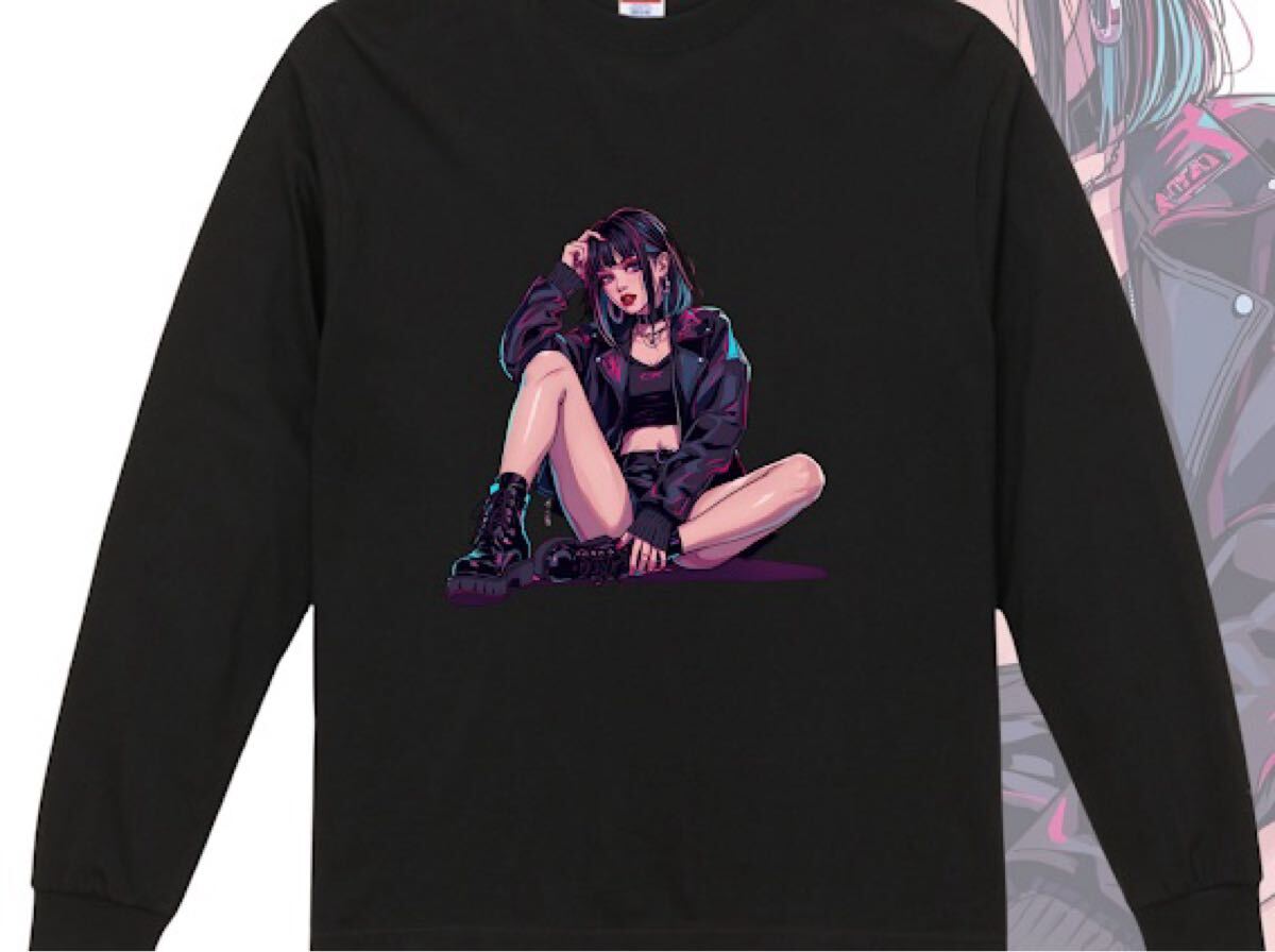 新品 ロングTシャツXL ブラック グラフィックTシャツ 黒ロングT メンズ XL 黒 ロングTシャツ ロンT拍卖