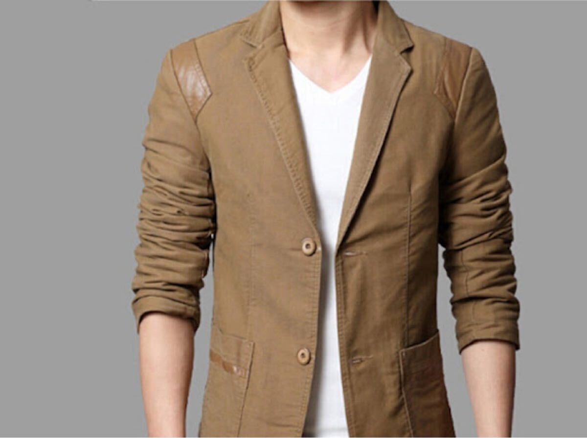 新品テーラード ジャケットブレザースリム カジュアル ビジネス Mサイズ カーキ ジャケット テーラードジャケット ブレザー拍卖