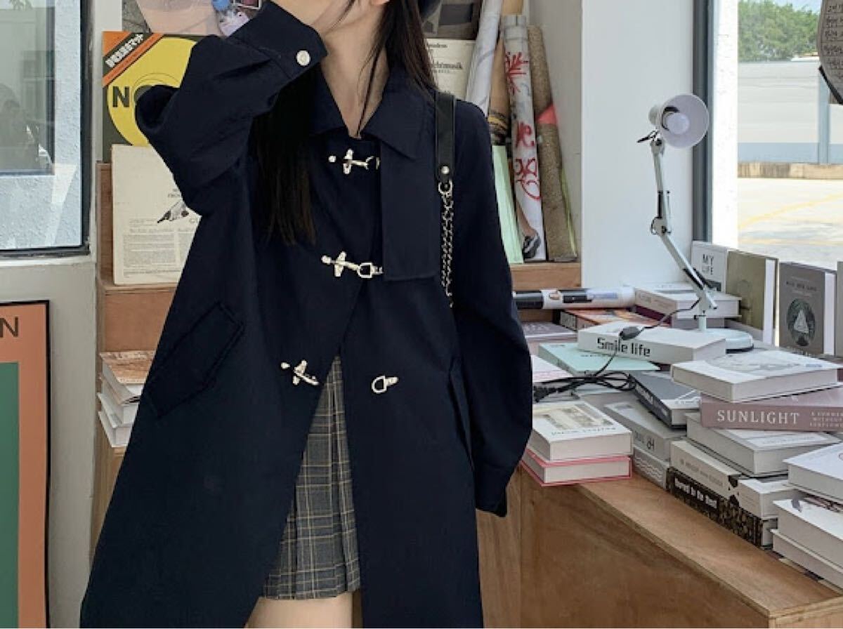 新品傷なしトレンチコート ネイビーシングルフリーサイズネイビーダッフルコート コート拍卖