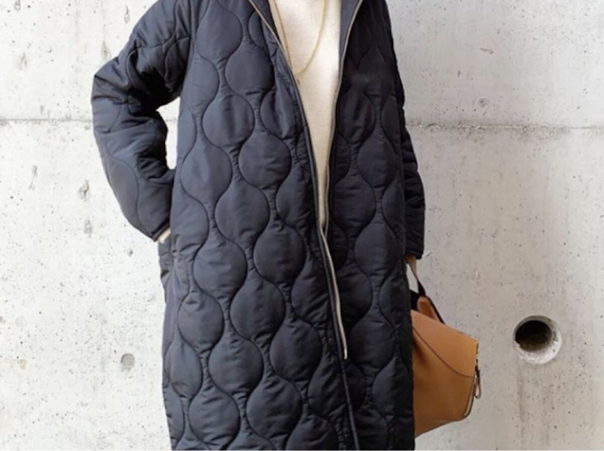 【新品】キルティングコート ジッパー ジャケット ロングコート韓国 ネイビー コート キルティング キルティングコート拍卖