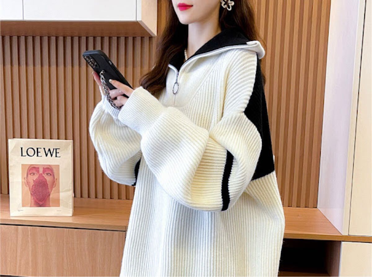 【新品】ビッグシルエットニット リラックスフィット ホワイトフリーサイズ ゆったり拍卖