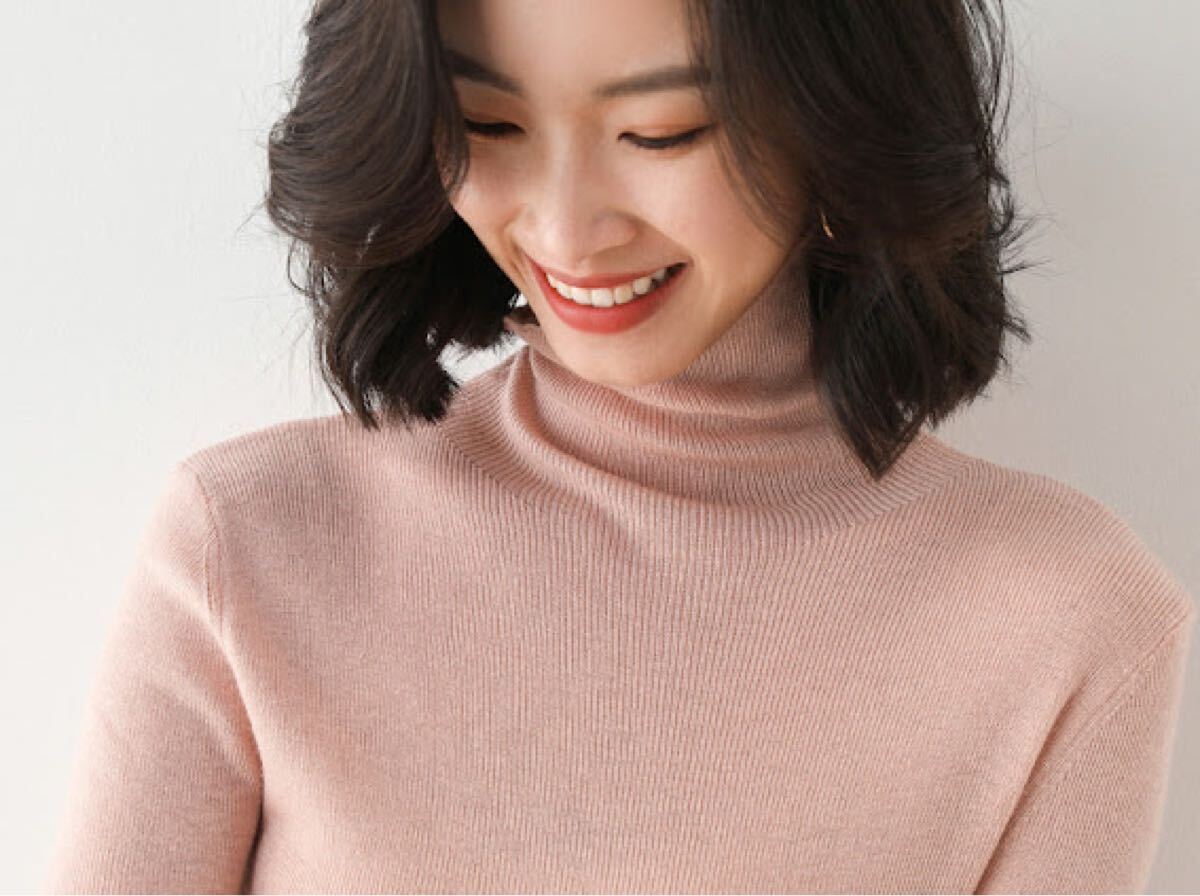 【新品傷なし】ニット 極暖 肌着 タイト 長袖タートルネック ピンクSサイズ 長袖 セーター ニットセーター ニット ハイネック拍卖