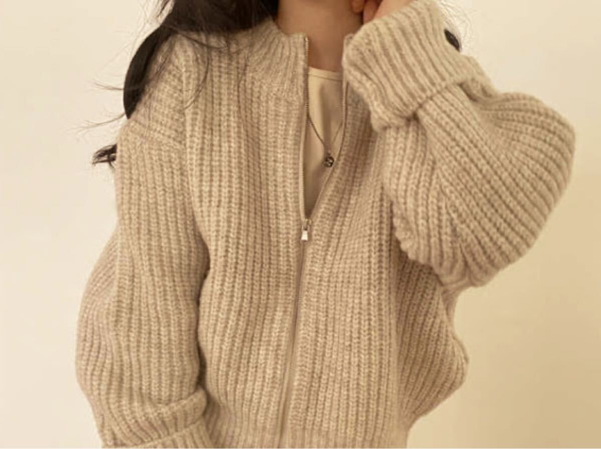 【新品】アウター ニット ブルゾン ジップアップトップス 韓国 アプリコット ニット カーディガン ブルゾン ふわふわ セーター拍卖