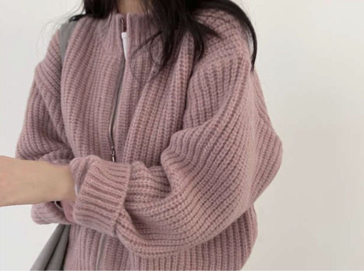 【新品】アウター ニット ブルゾン ジップアップ トップス 韓国 パープル ニット ニットカーディガン カーディガン ふわふわ拍卖