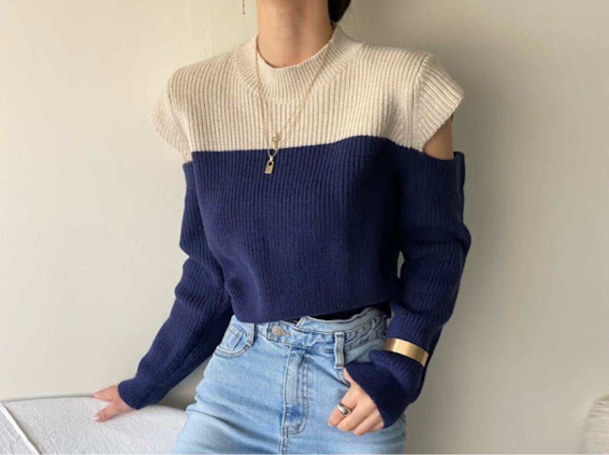 新品傷なし冬 あったかニット マストハブトレンドニット ディテール ネイビー拍卖