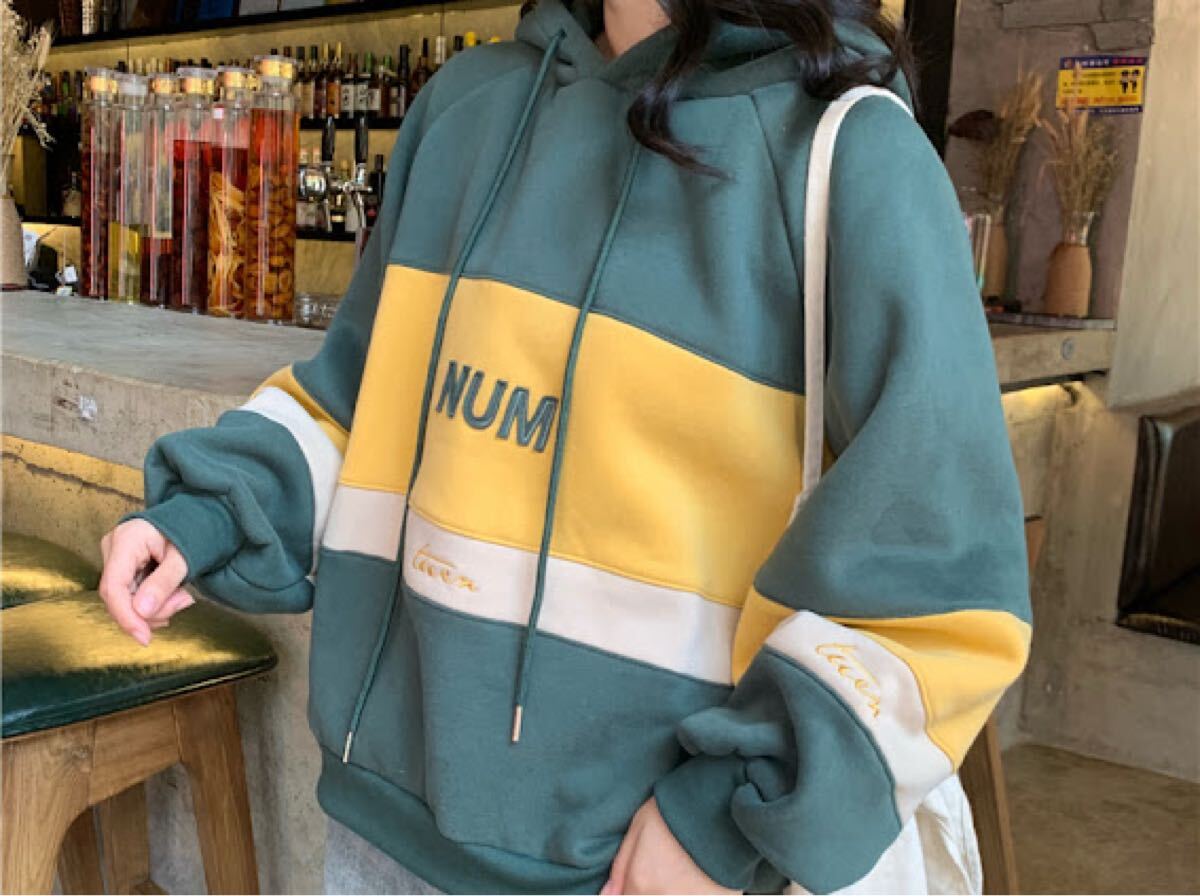 新品マルチカラー パーカー スウェットトレーナートップス韓国グリーン マルチ パーカートレーナースウェットプルオーバーパーカー長袖拍卖