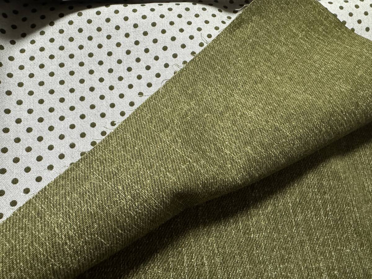 3m オックス リバーシブル 110×300cm 綿100% オリーブ / 生地 はぎれ 日本製 / リバーシブル 水玉 ドット拍卖