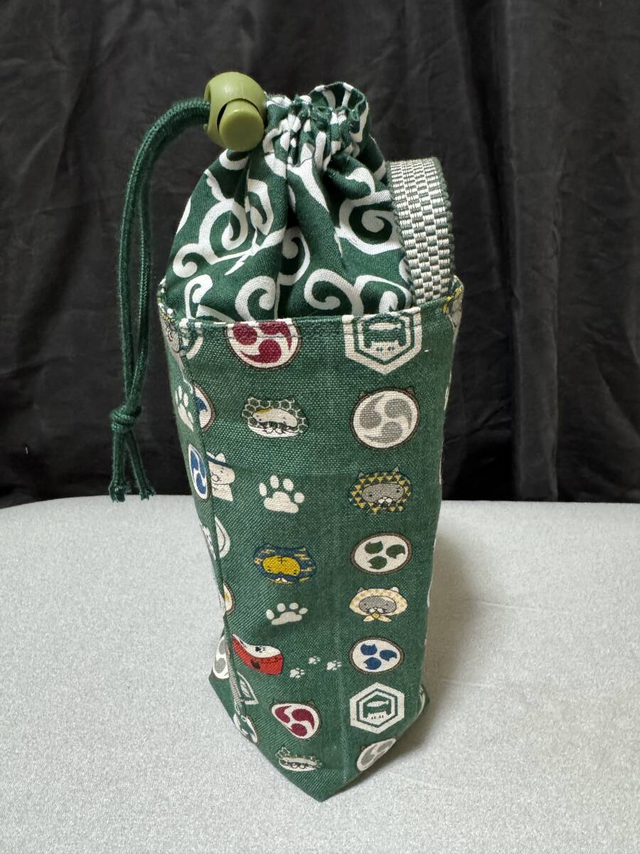 ハンドメイド 水筒カバー 猫 / 綿麻キャンバス×シーチング / 巾着付きペットボトルカバー ペットボトルホルダー 帆布 和柄 WAGARA拍卖