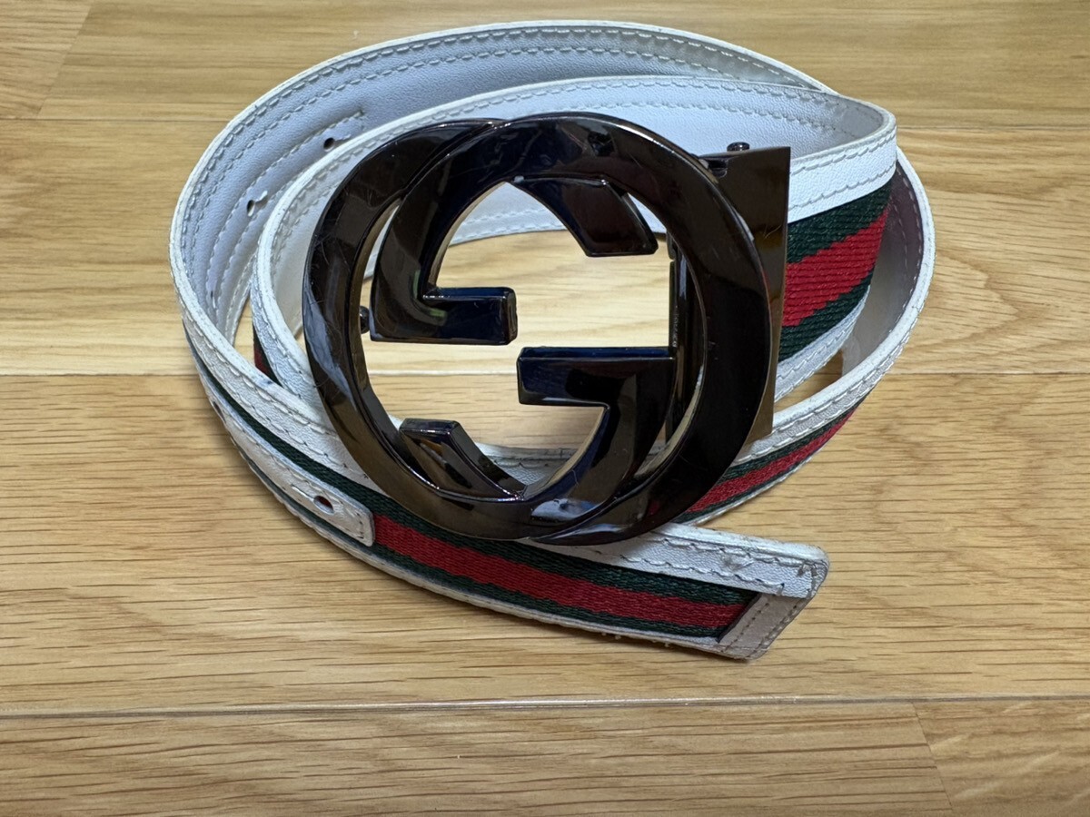 GUCCI シェリーライン ホワイト ベルト GGマーク 121282 0959 80 32 グッチ拍卖