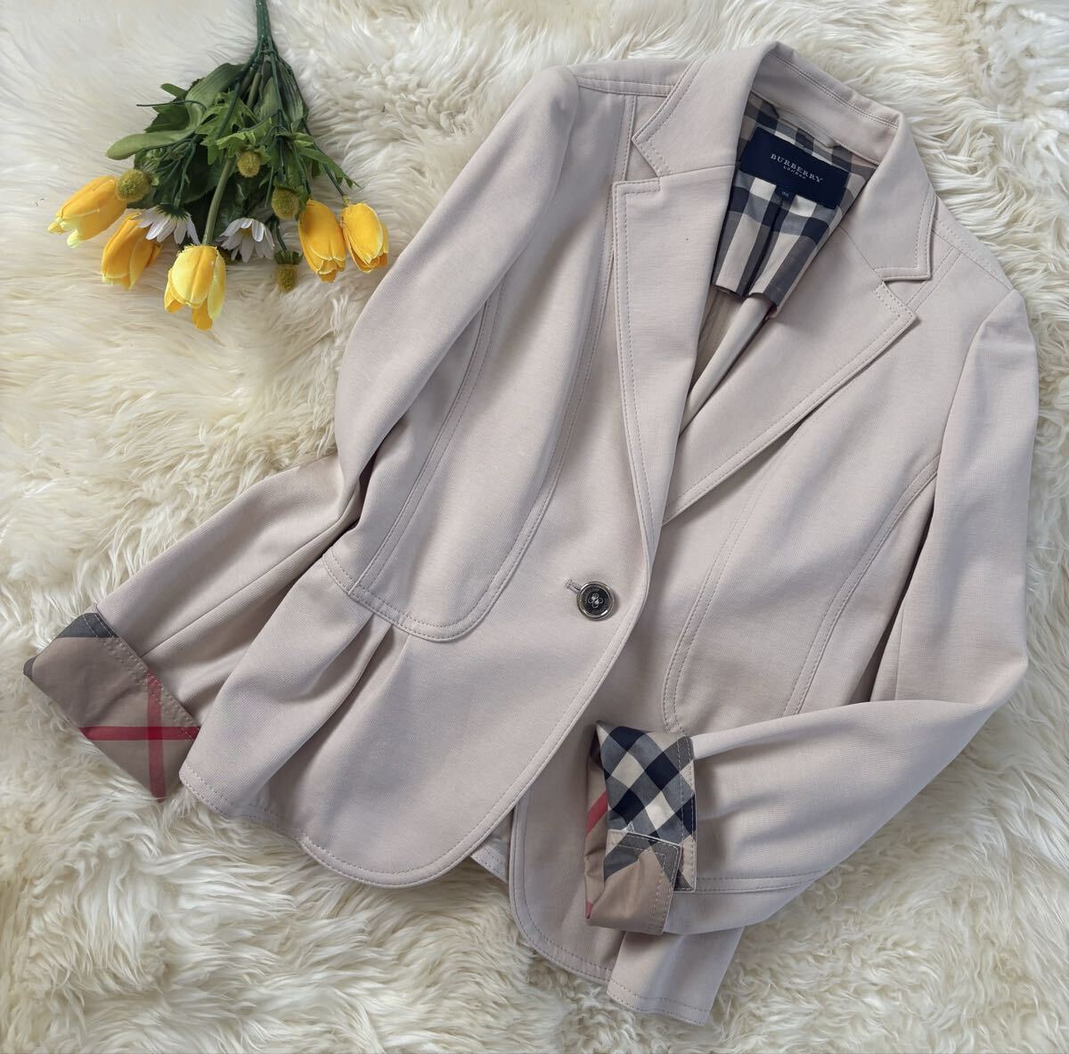 バーバリーロンドン'テーラードジャケット'ベージュ'BURBERRY LONDON'38'レディース'Mサイズ'アウター'ノバチェック'ストレッチ拍卖