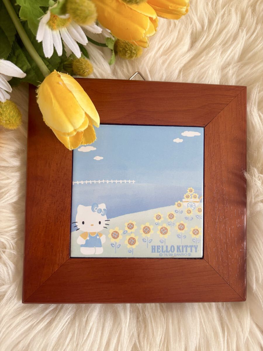 HELLO KITTY'ハローキティ'季節の木製タイルプレート'壁掛け'夏'キティ'.黄色'キティちゃん'サンリオ'インテリア'レア'非売品拍卖