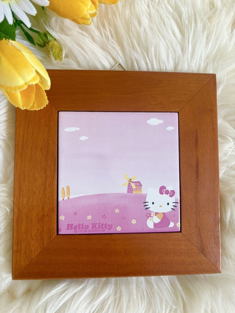 HELLO KITTY'ハローキティ'季節の木製タイルプレート'壁掛け'秋キティ'ピンク'キティちゃん'サンリオ'インテリア'レア'非売品拍卖