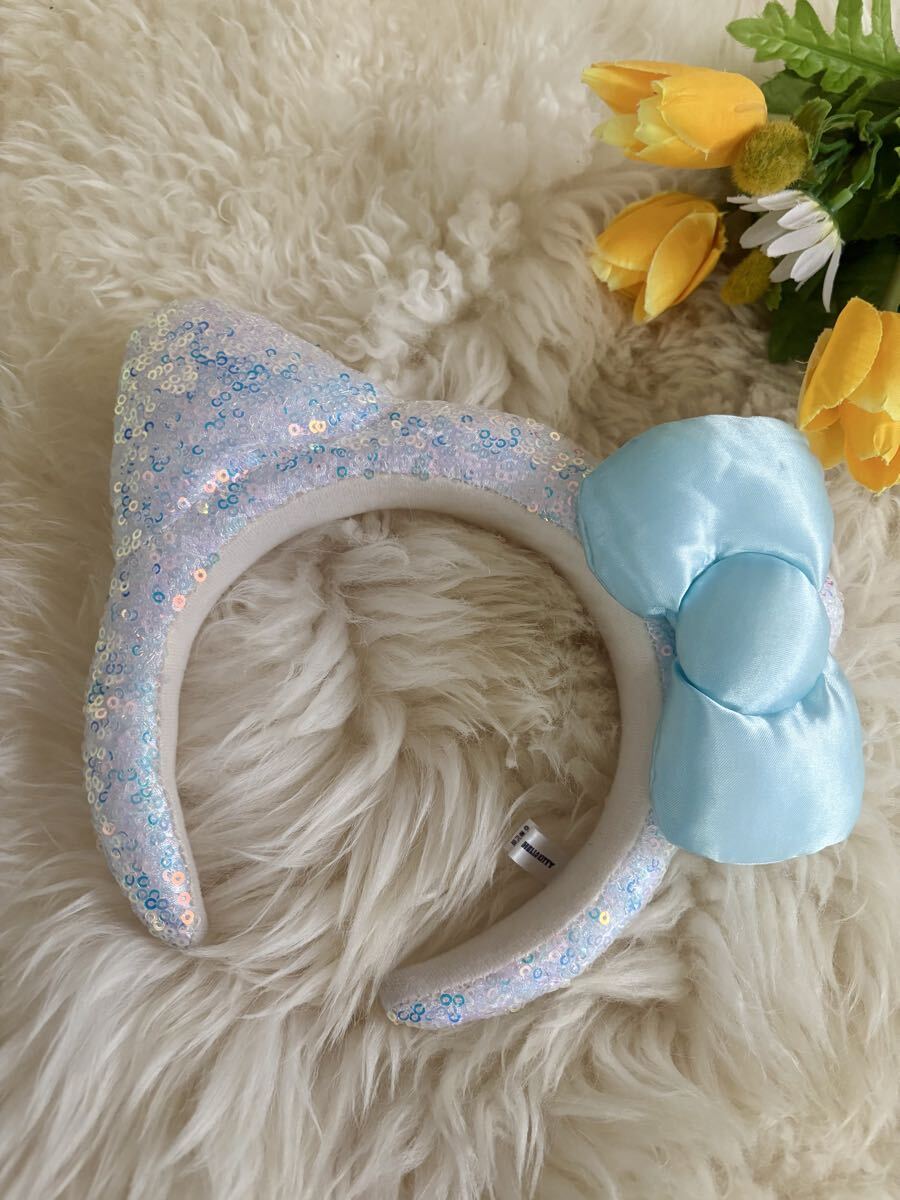 ユニバーサルスタジオジャパン USJ ハローキティ カチューシャ 水色 スパンコール キティちゃん リボン サンリオ インパーク拍卖