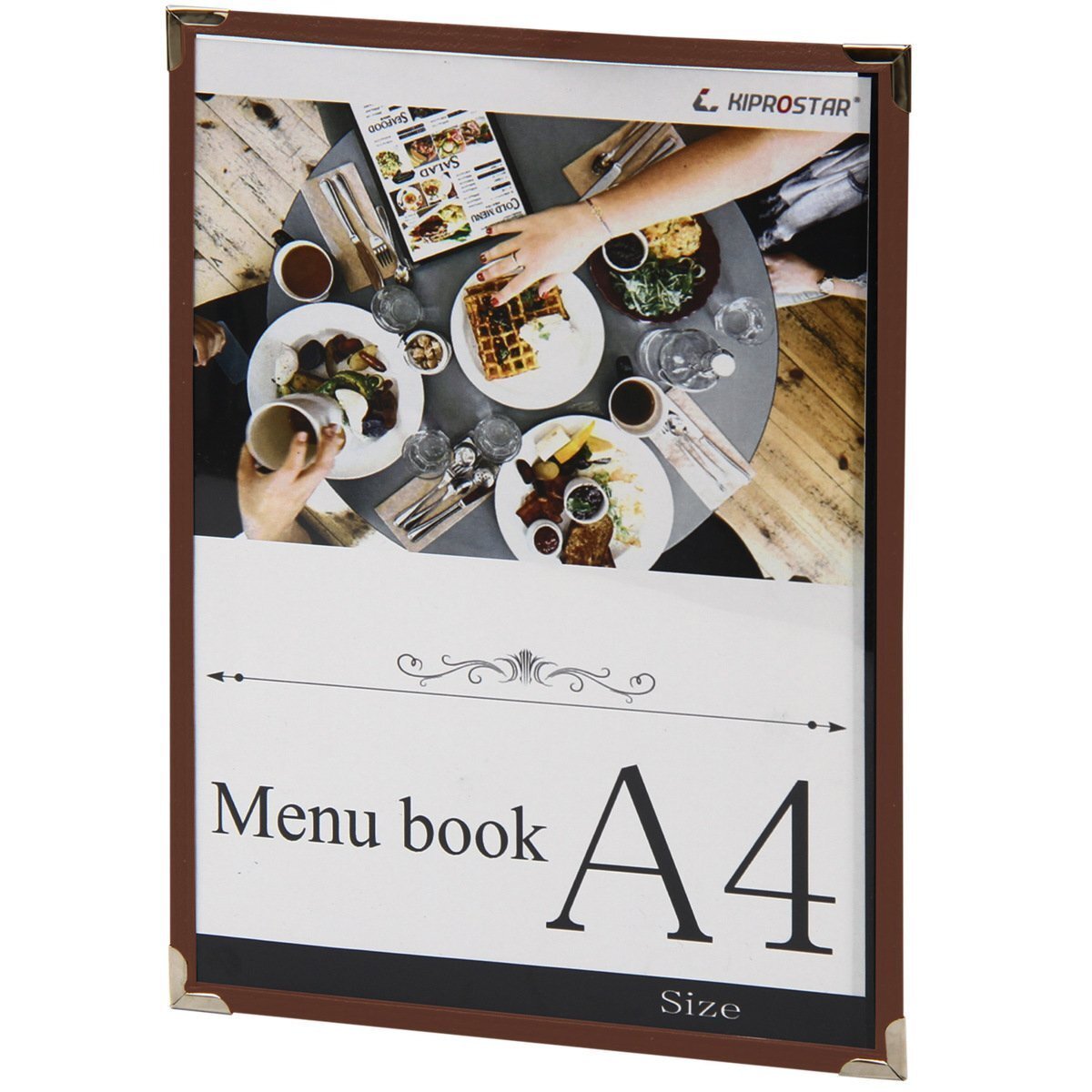 【新品】メニューブック 2ページ(1枚2面) A4対応 茶 横差しタイプ メニュー表 お品書き テーピング ファイル拍卖