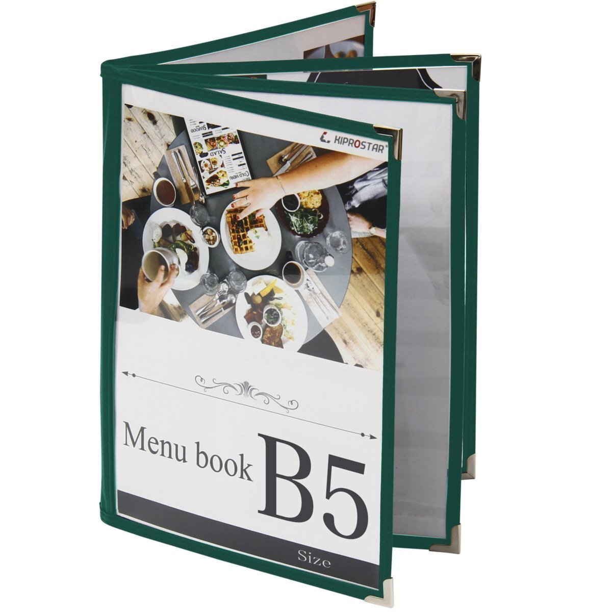 【新品】メニューブック 8ページ(4枚8面) B5対応 中綴じ 緑 メニュー表 お品書き ファイル テーピング拍卖