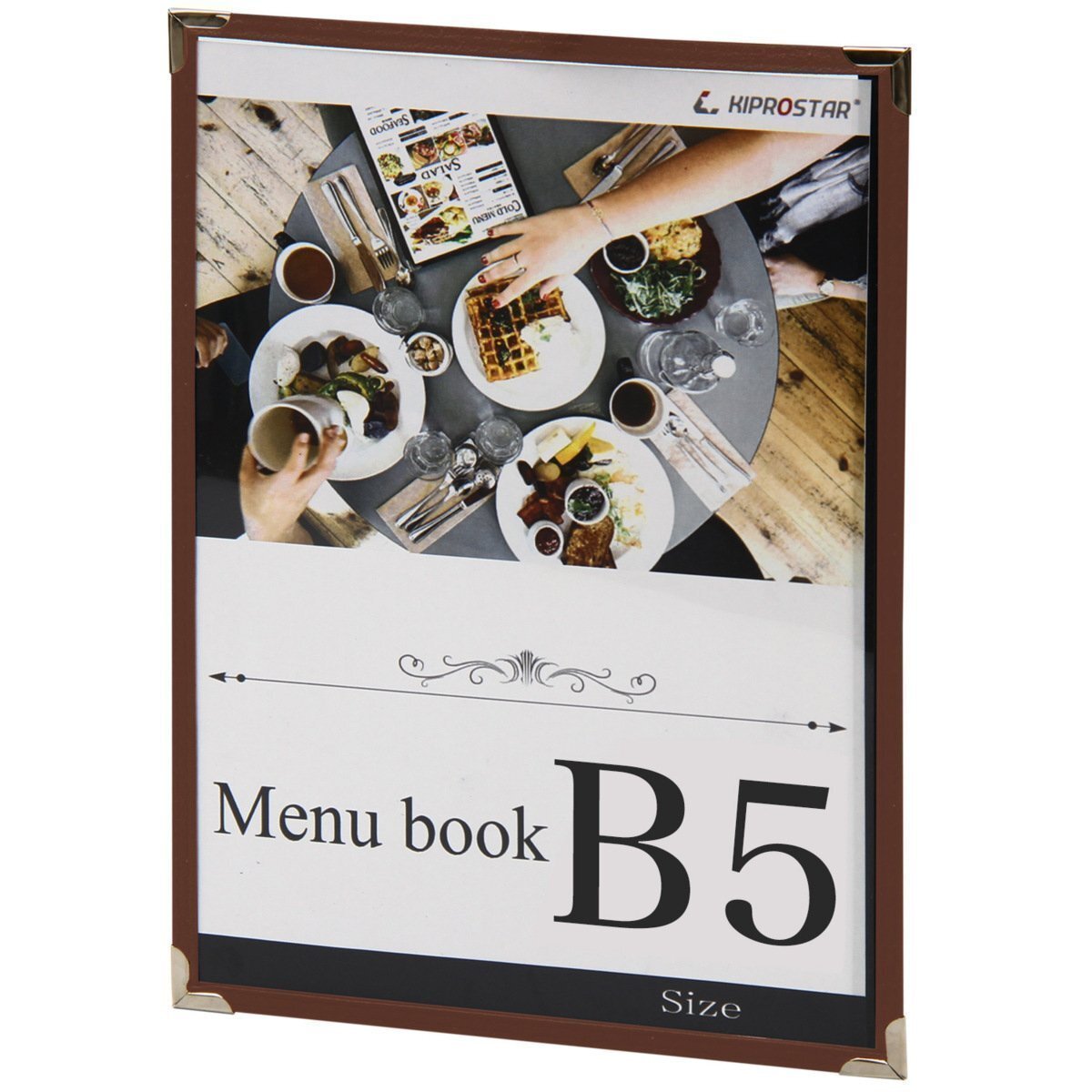 【新品】メニューブック 2ページ(1枚2面) B5対応 茶 横差しタイプ メニュー表 お品書き テーピング ファイル拍卖
