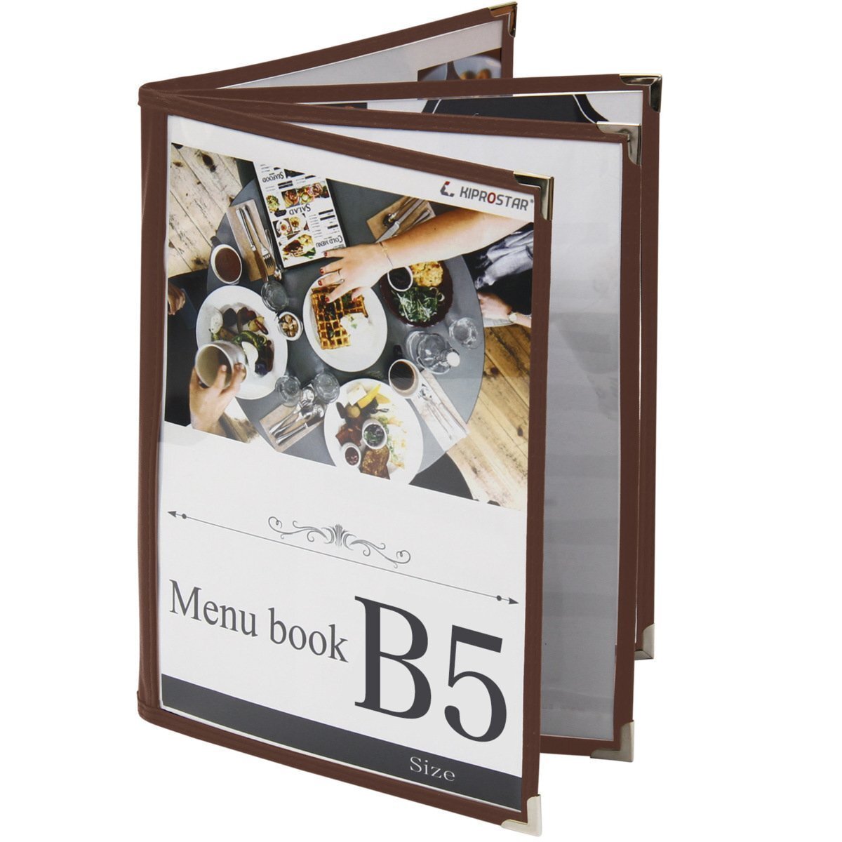 【新品】メニューブック 8ページ(4枚8面) B5対応 中綴じ 茶 メニュー表 お品書き ファイル テーピング拍卖