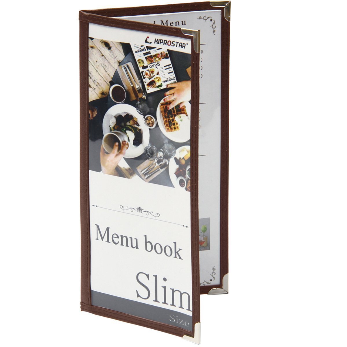 【新品】メニューブックスリム 4ページ(2枚4面) 中綴じ 茶 メニュー表 お品書き テーピング拍卖