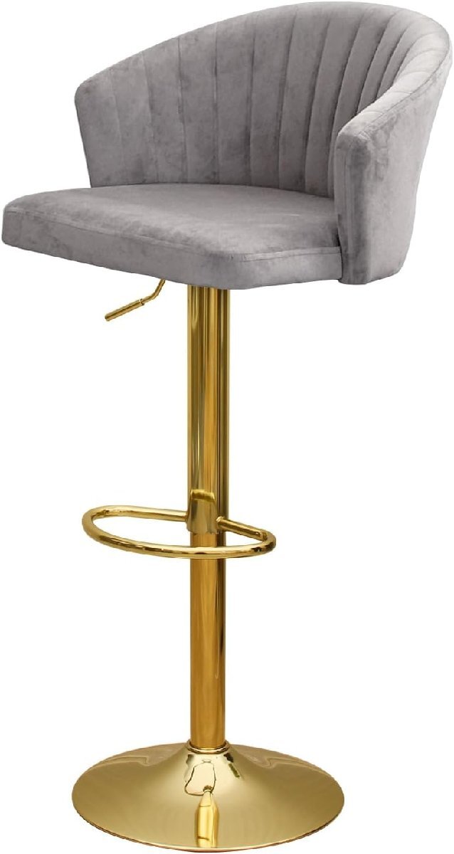 【中古/昇降確認済】250701002 昇降式カウンターチェアー FK-785 グレー ゴールド脚 1脚 バーチェア 金色脚 組立式 ベロア調座面 おしゃれ拍卖