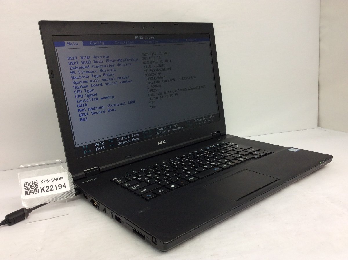 ジャンク/ NEC PC-VKT16XDGEVA4 Intel Core i5-8250U メモリ8.19GB ストレージ無し 【K22194】拍卖