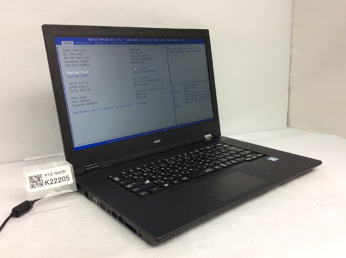 ジャンク/ NEC PC-VKT16XDGEVA5 Intel Core i5-8265U メモリ8.19GB ストレージ無し 【K22205】拍卖