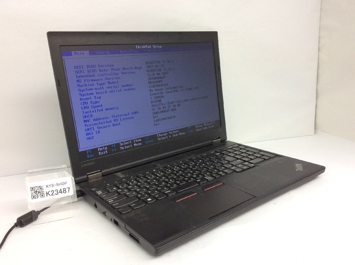 ジャンク/ LENOVO 20J8A00QJP ThinkPad L570 Intel Core i5-7200U メモリ8.19GB ストレージ無し 【K23487】拍卖