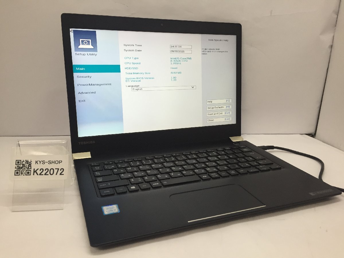 ジャンク/ TOSHIBA dynabook U63/M PU63MHW44E7AD21 Intel Core i5-8350U メモリ8.19GB ストレージ無し 【K22072】拍卖
